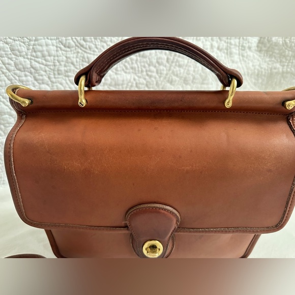 Coach Willis British Tan Leather Turnlock Flap Satchel Crossbody Bag 9927 - VTG - Picture 4 of 13